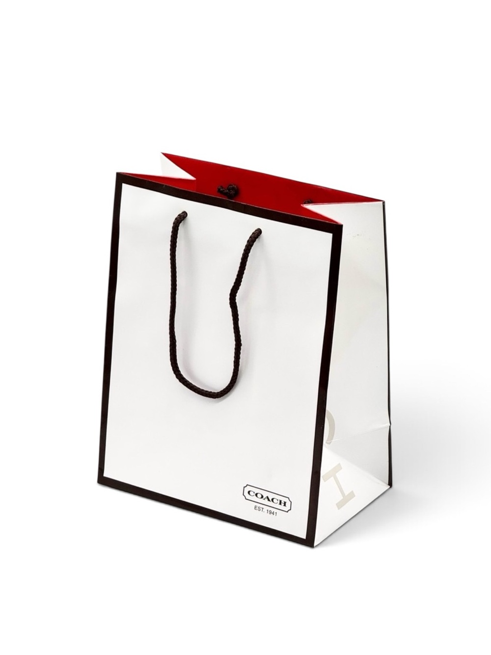 Coach White Tote Gift Bag with Red Interior and Black Trim